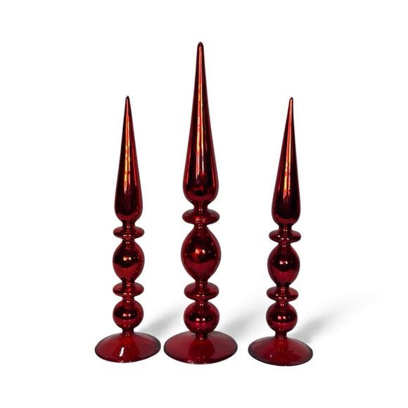 Vintage Handblown Red Mercury Glass Tree Topper Set Of 3 Tabletop RARE FIND - Picture 3 of 11
